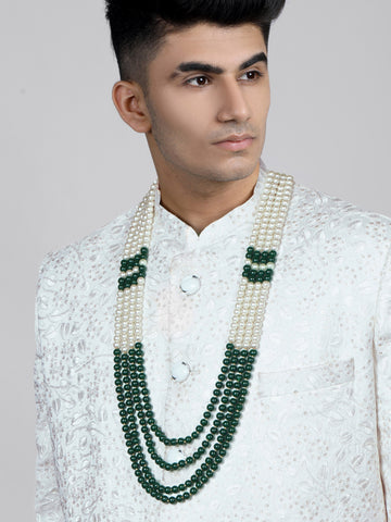 Traditional Green and White Beads Maharaja Moti Mala for Men