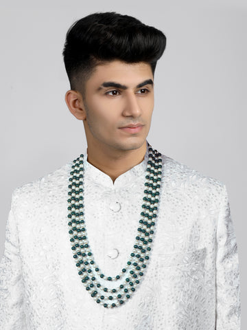 Traditional Green and White Beads Maharaja Moti Mala for Men