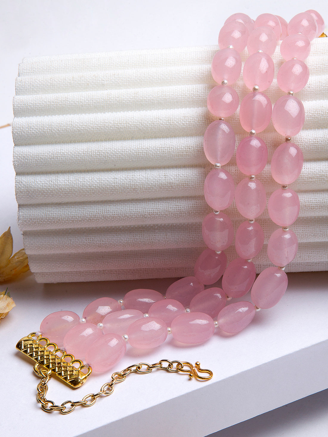 Pink Tumble Stone Studded Beaded Choker Necklace for Women