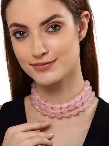 Pink Tumble Stone Studded Beaded Choker Necklace for Women