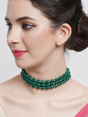 Green Stone Studded Beaded Choker Necklace