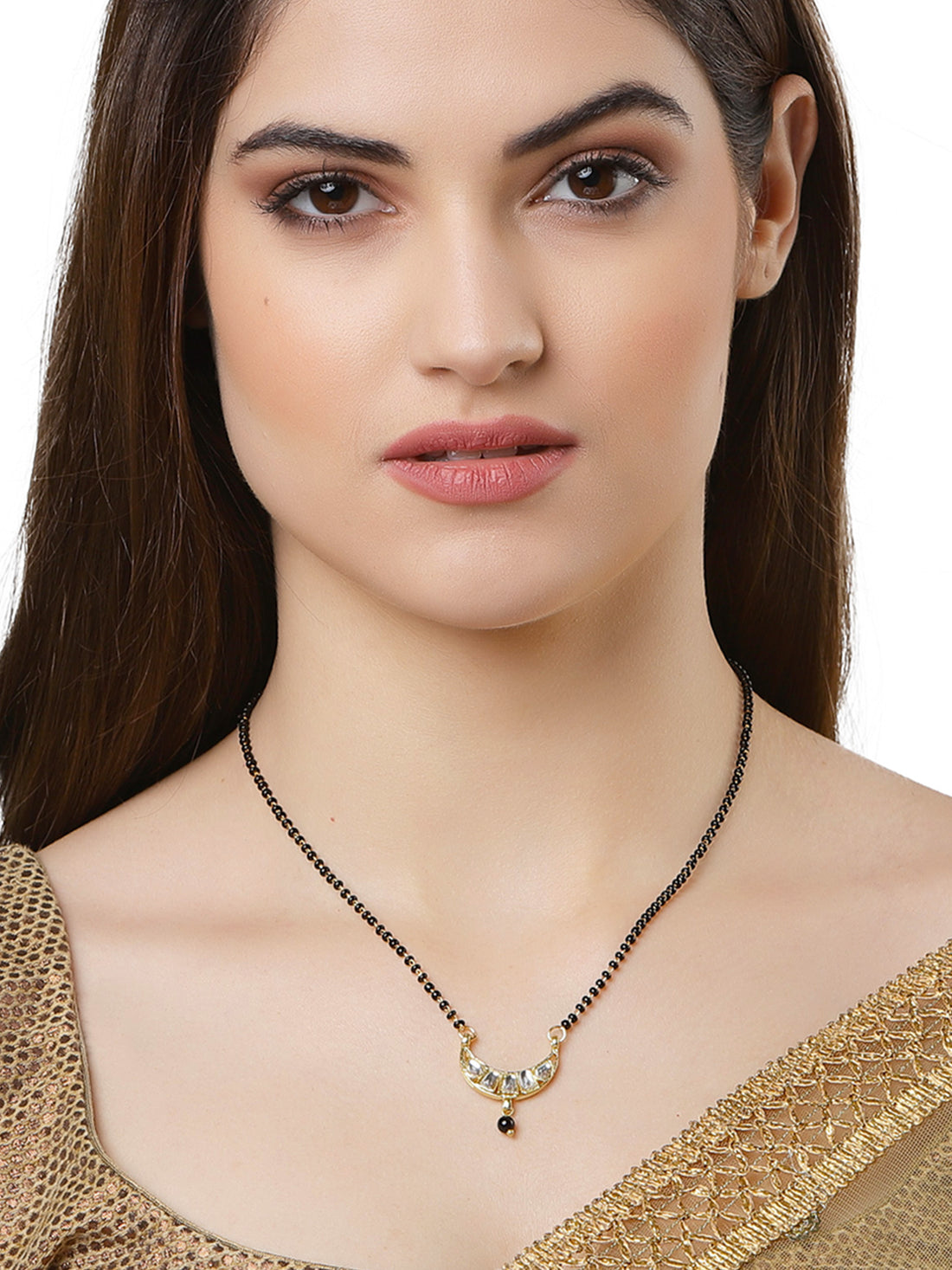 Gold Plated Tanmaniya Moon Shape Kundan Mangalsutra