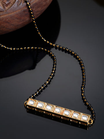 Gold Plated Kundan Mangalsutra Black Bead Golden Chain