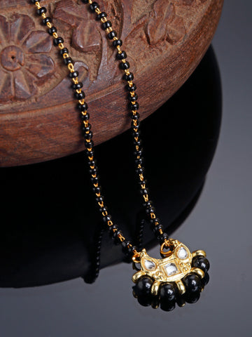 Gold Plated Black Beaded Kundan Mangalsutra