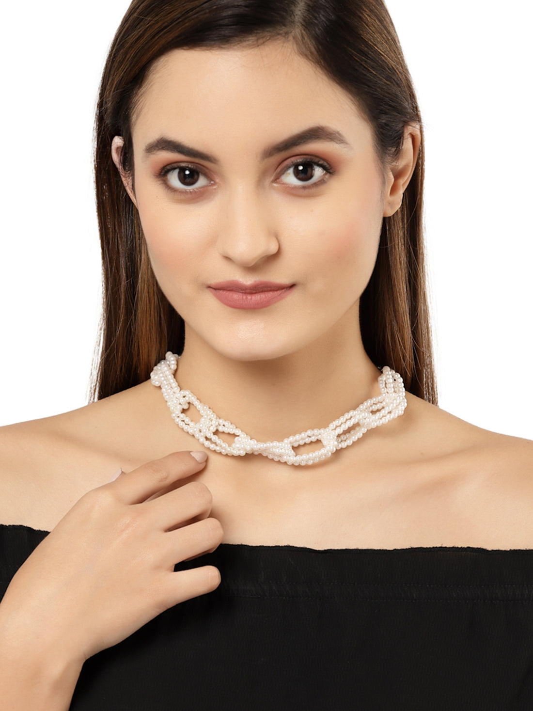 Karatcart White Pearl Studded Choker Necklace for Women