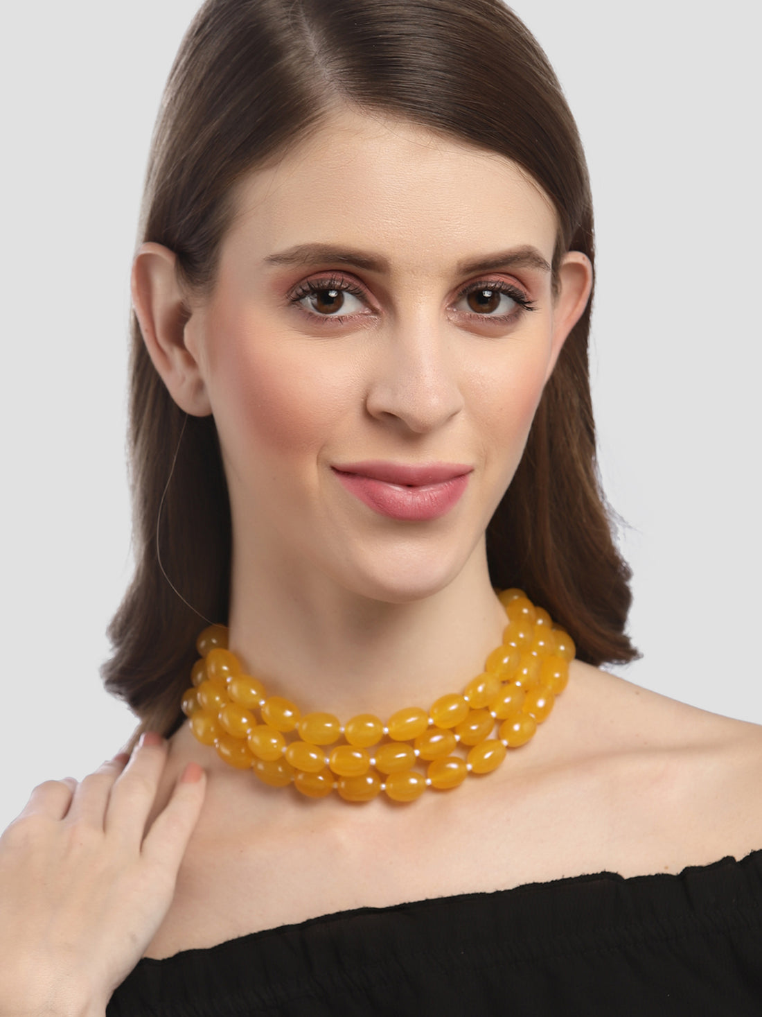 Karatcart Yellow Tumble Stone Studded Beaded Choker Necklace for Women