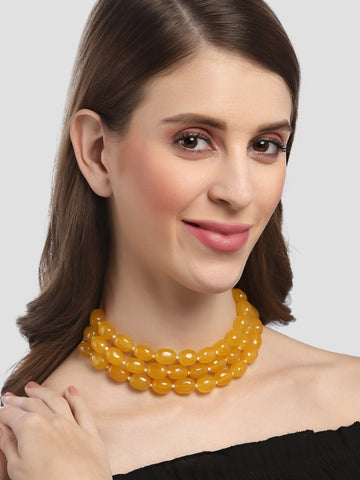 Karatcart Yellow Tumble Stone Studded Beaded Choker Necklace for Women