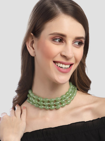 Karatcart Light Green Tumble Stone Studded Beaded Choker Necklace for Women