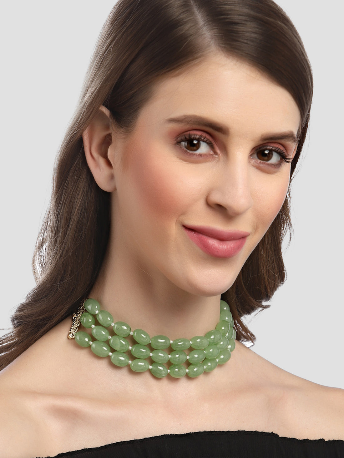 Karatcart Light Green Tumble Stone Studded Beaded Choker Necklace for Women