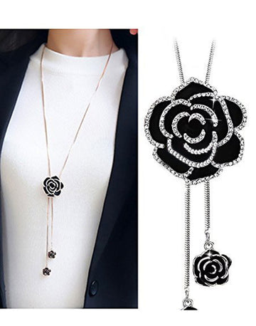 Black Rose Metal Chain Pendant for Women