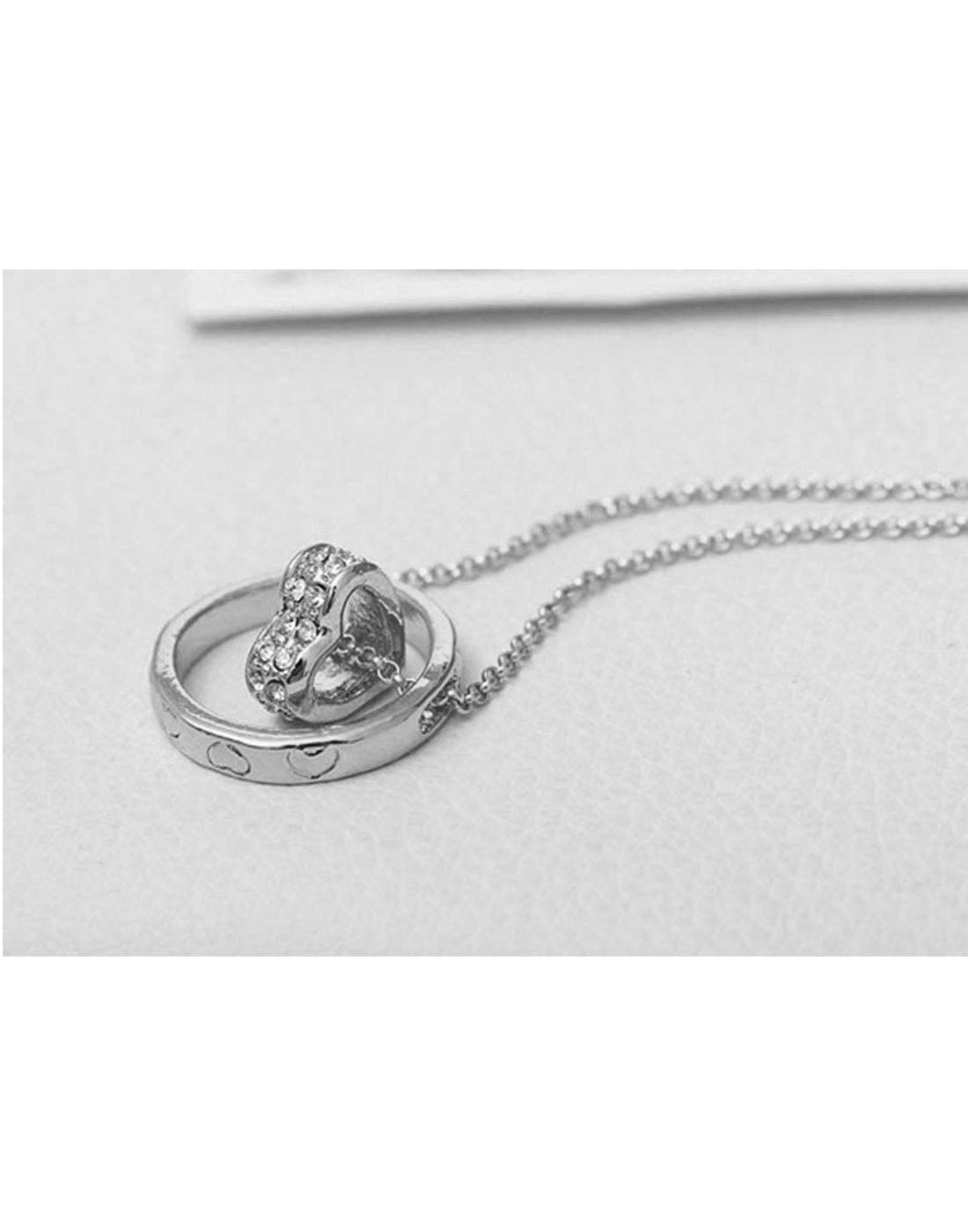 Platinum Plated American Diamond Studded Heart Shaped Pendant