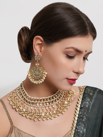 Gold-Plated & Kundan Stone-Studded Jewellery Set