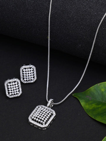 Silver-Plated White AD-Studded Jewellery Set