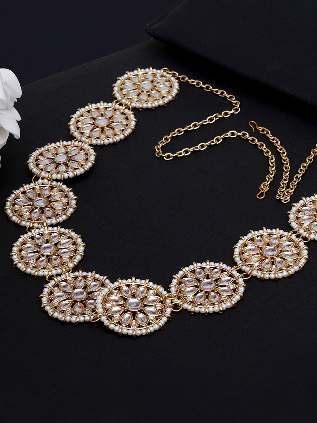 Gold Plated Floral Kundan Studded Kamarbandh for Women