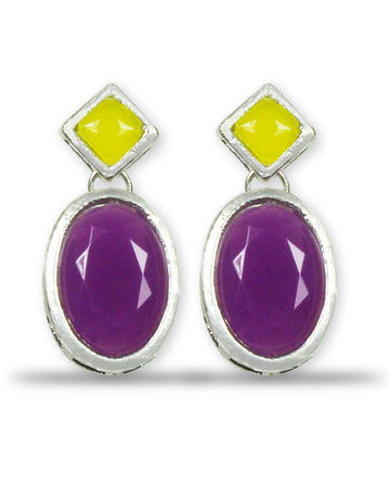 Purple and Yellow Stone Dangle Earrings