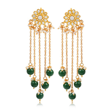 Karatcart Designer GoldPlated Green Tassel Earrings