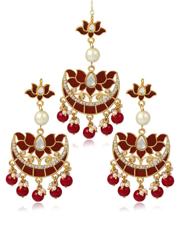 Karatcart GoldPlated Fashion Chandbali Hook Dangler Stylish Fancy Party Wear Earrings With Maangtikka For Women