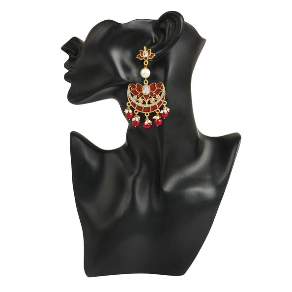 Karatcart GoldPlated Fashion Chandbali Hook Dangler Stylish Fancy Party Wear Earrings With Maangtikka For Women