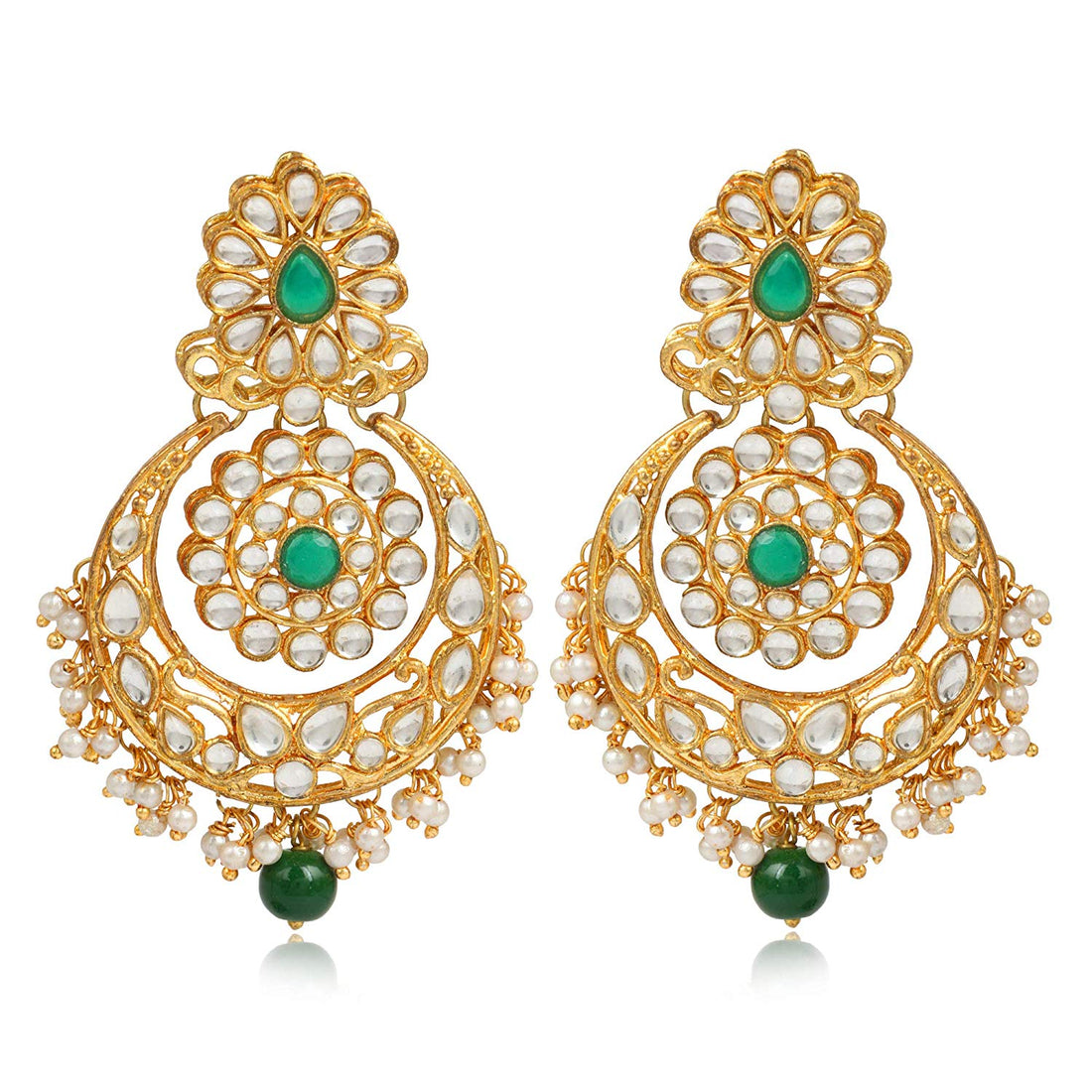 Karatcart GoldPlated Fashion Chandbali Hook Dangler Stylish Fancy Party Wear Earrings with Maangtikka For Women