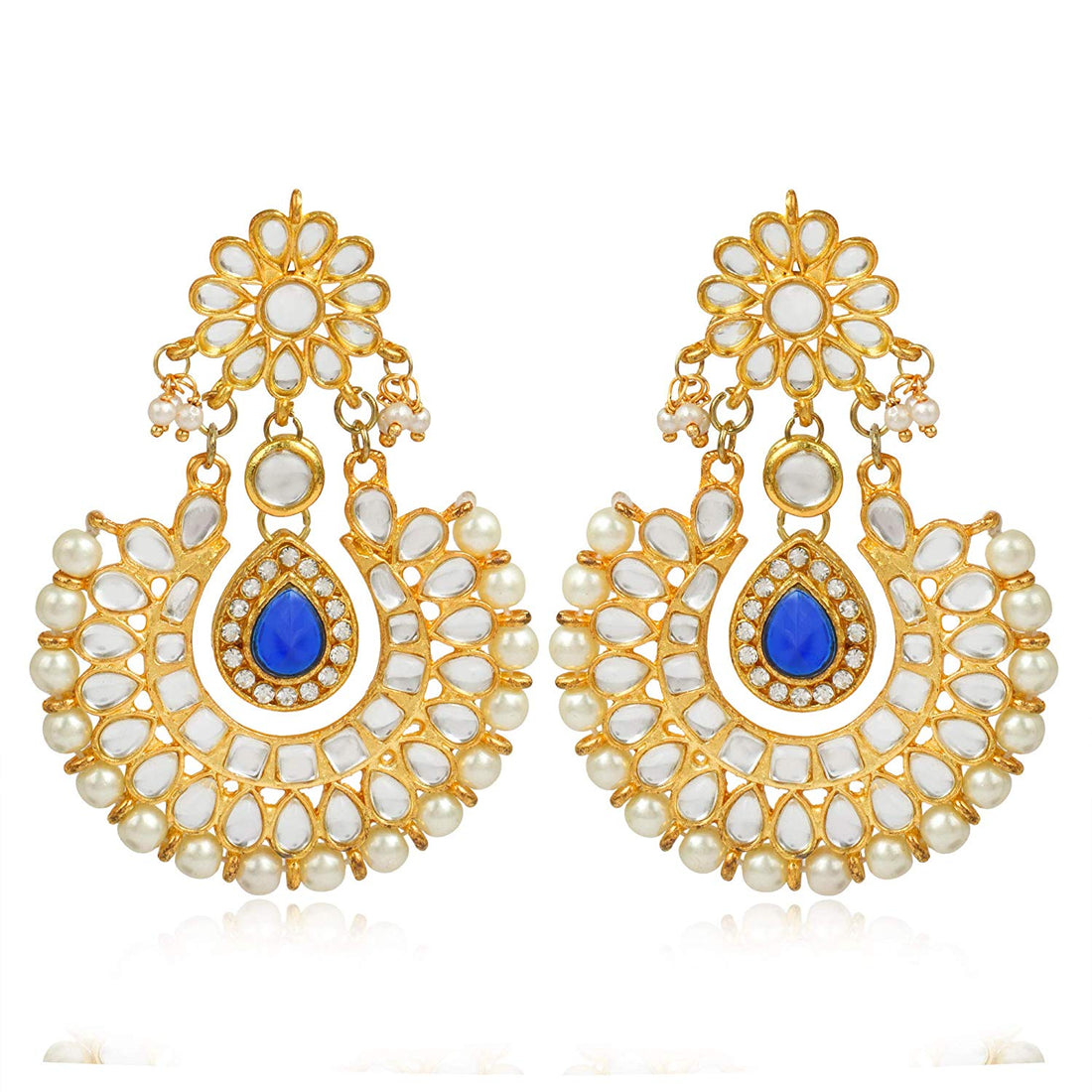 Karatcart GoldPlated Fashion Chandbali Hook Dangler Stylish Fancy Party Wear Earrings With Maangtikka For Women