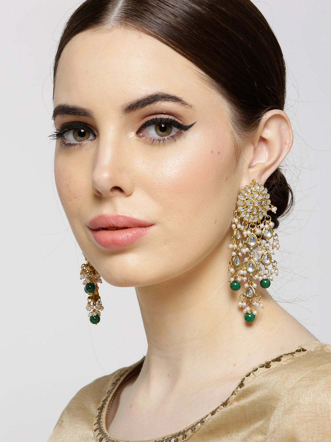 Karatcart GoldPlated Fashion Dangler Earring with Green Tassels