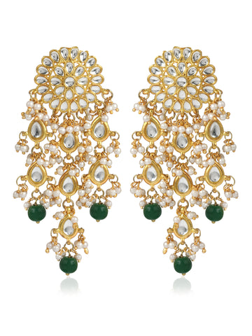 Karatcart GoldPlated Fashion Dangler Earring with Green Tassels