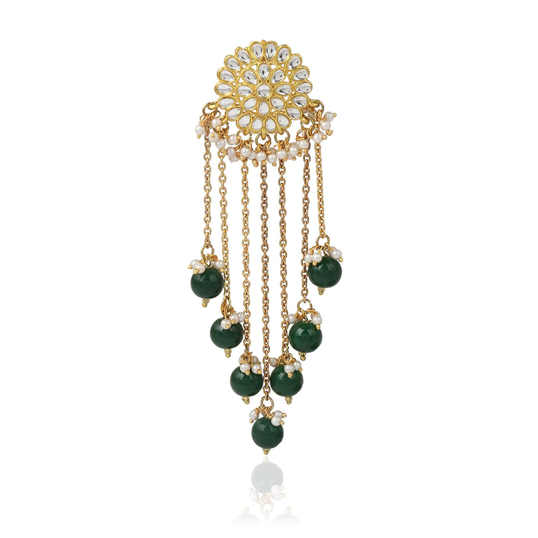 Karatcart Gold Plated Tassel Earrings with Green Beads