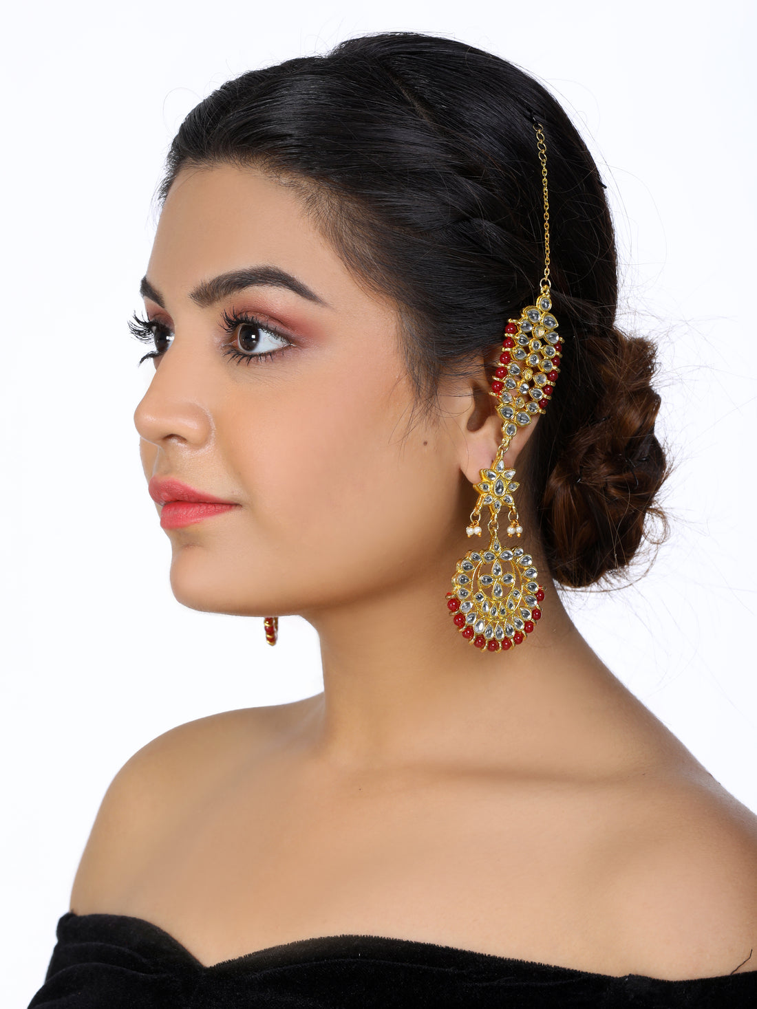 Kundan Red Kaanchain Earrings