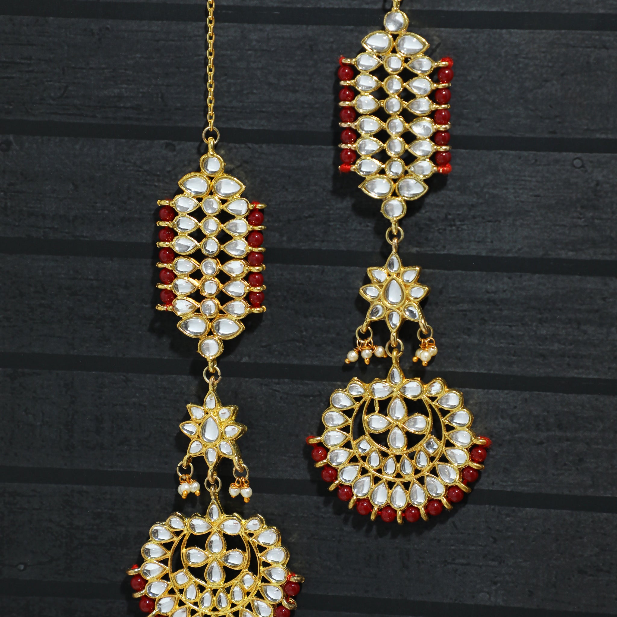 Kundan Red Kaanchain Earrings