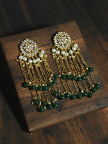 Kundan Dark Green Tassel Earrings