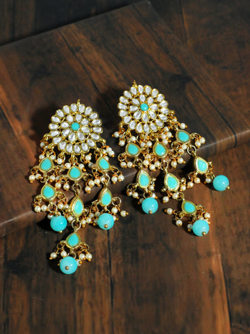 Kundan Mint Blue Tassel Earrings