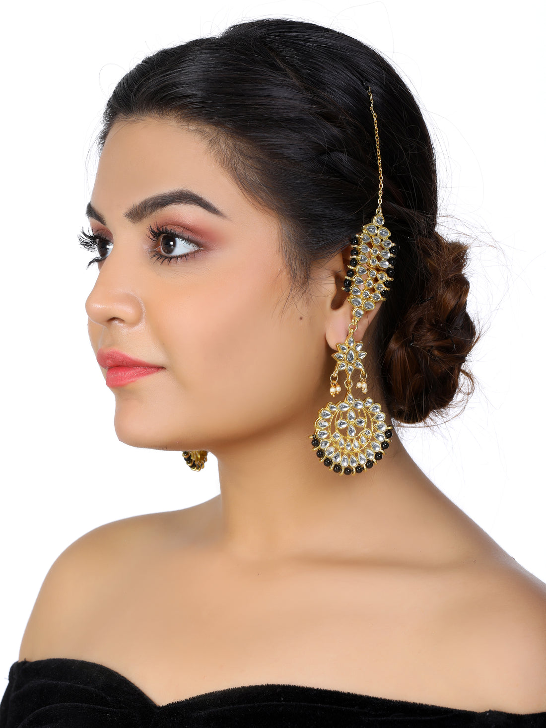 Kundan Black Kaanchain Earrings