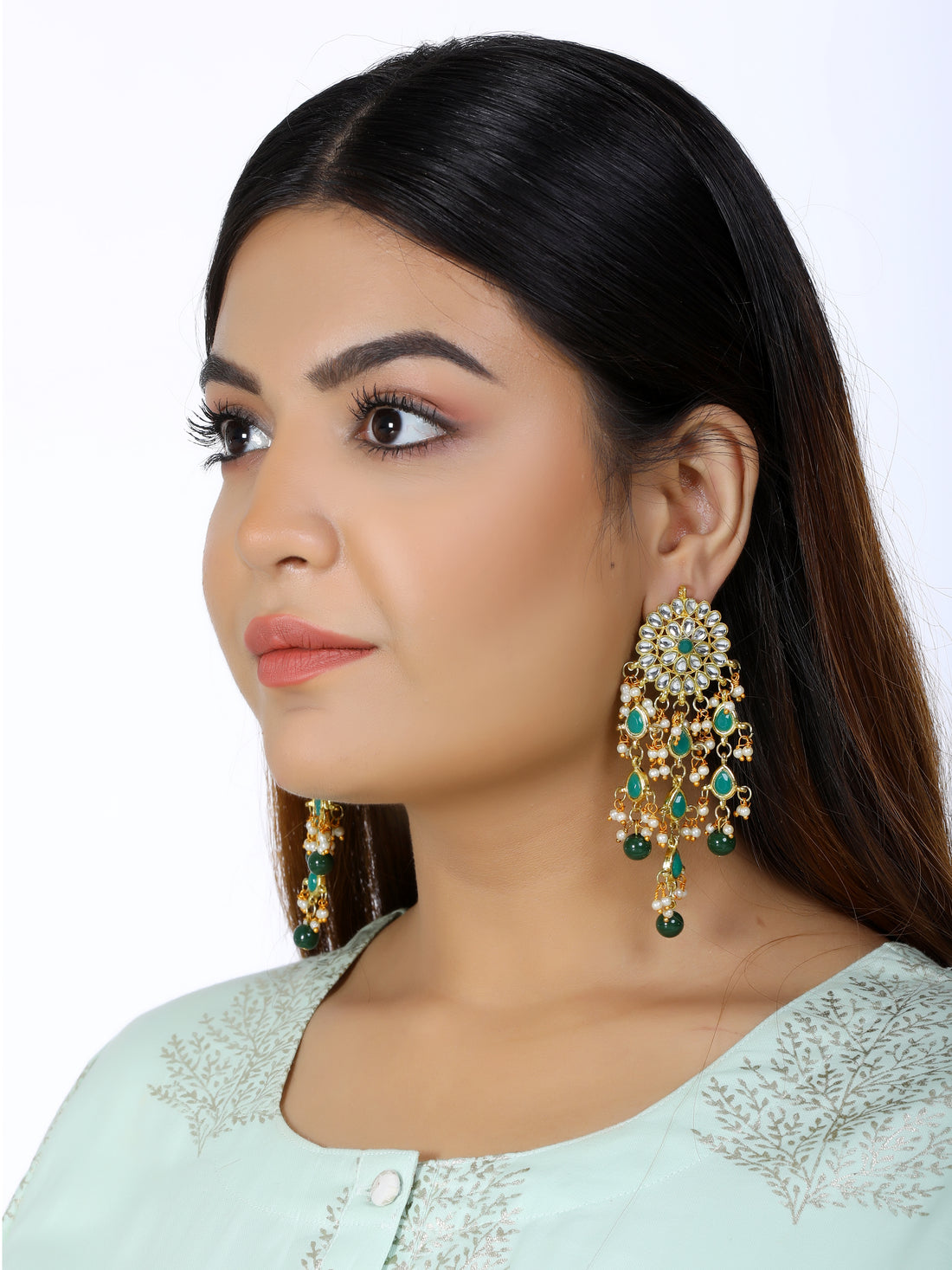 Kundan Dark Green Tassel Earrings