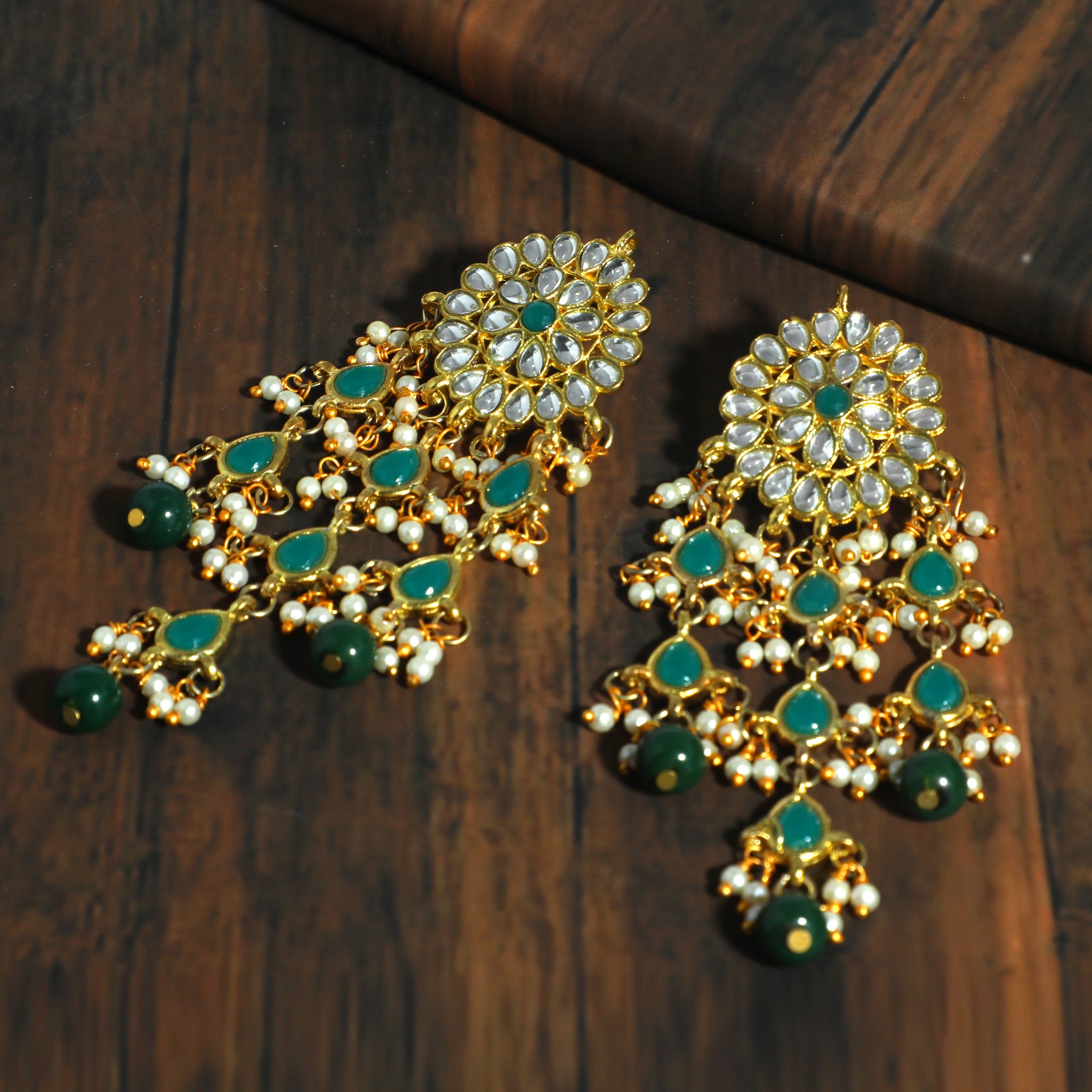 Kundan Dark Green Tassel Earrings