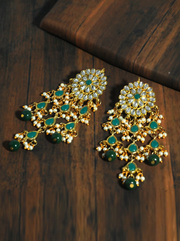 Kundan Dark Green Tassel Earrings