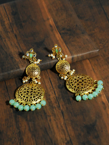 Kundan Gold Lime Green Earrings