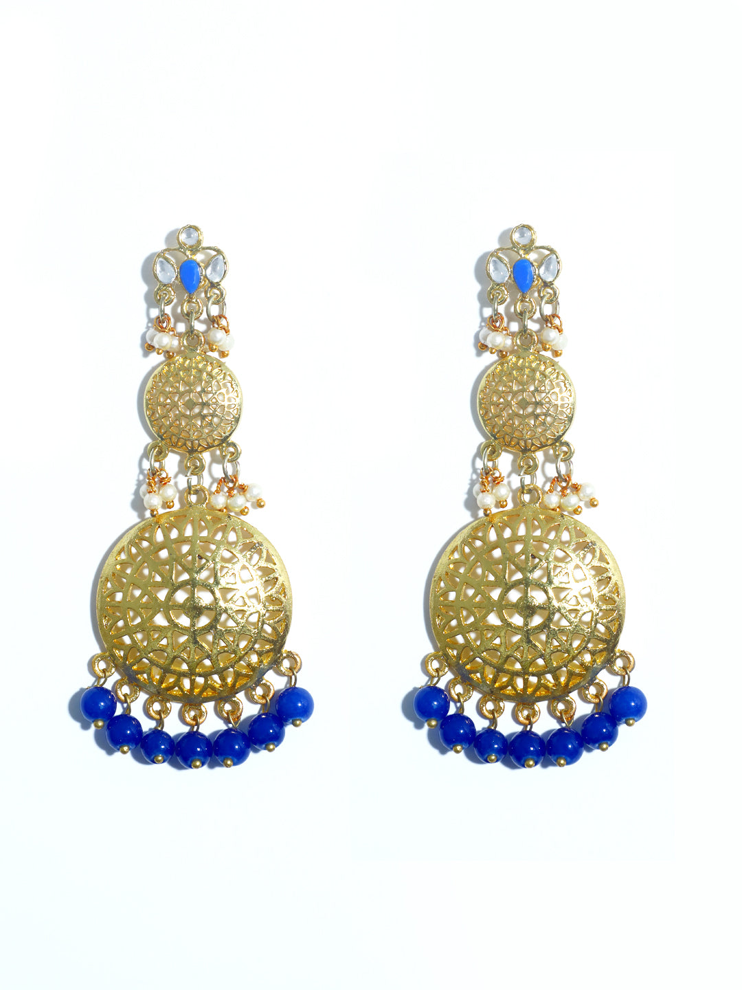 Kundan Gold Blue Earrings