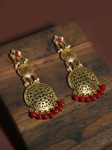 Kundan Gold Red Earrings