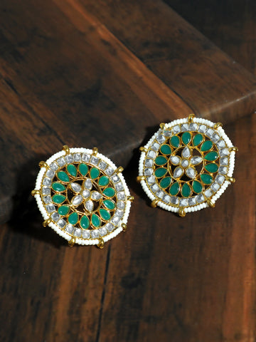 Kundan Green Stud Earrings