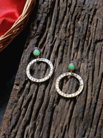 Kundan Hoop Earrings with Lime Green Stone