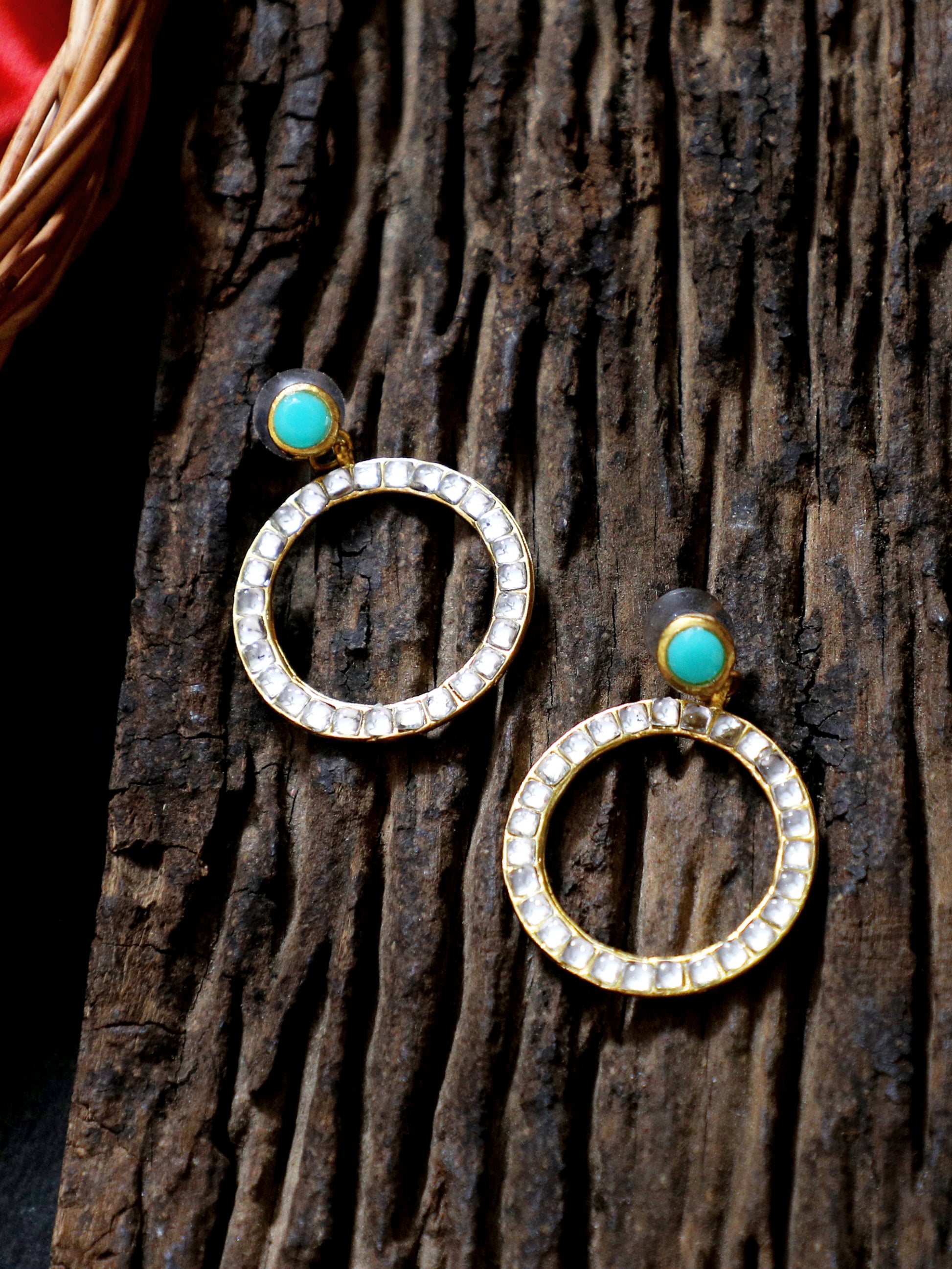 Kundan Hoop Earrings with Aqua Stone1