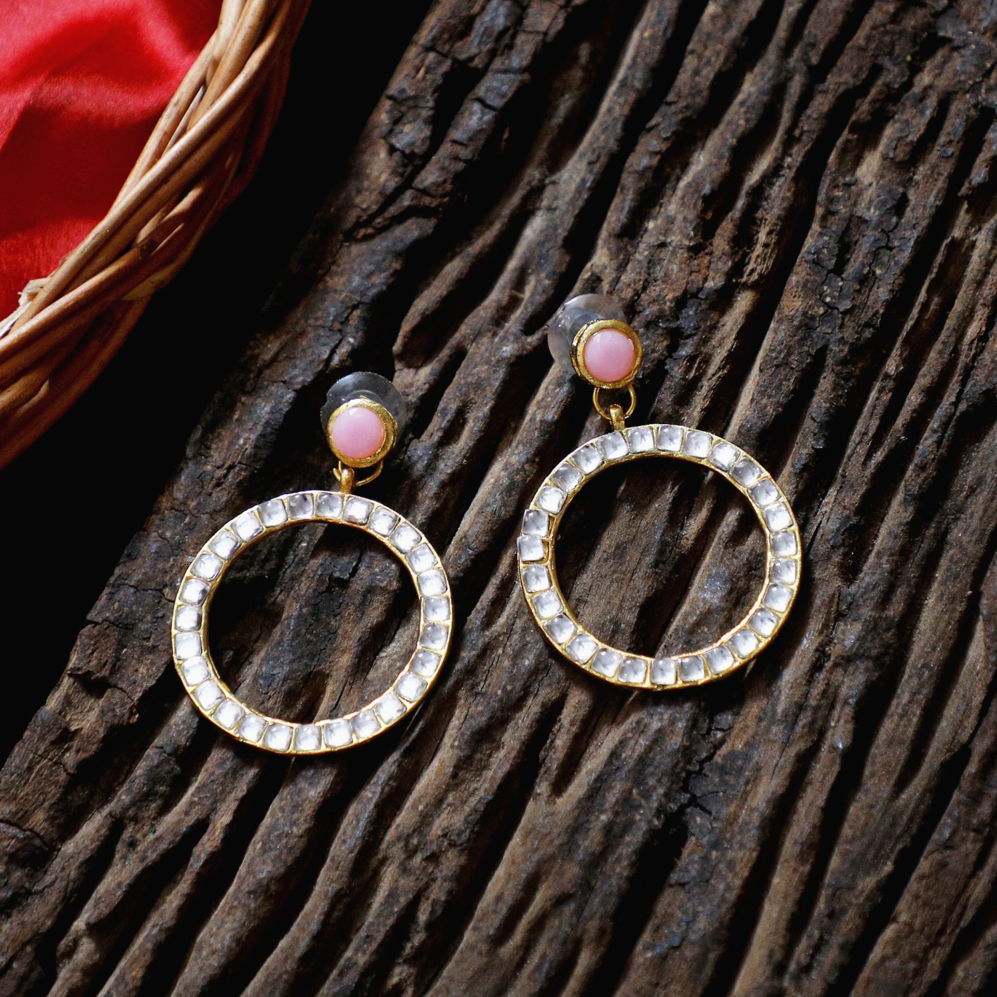 Kundan Hoop Earrings with Pink Stone