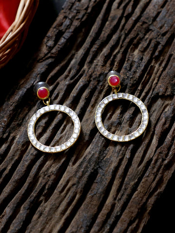 Kundan Hoop Earrings with Fuchsia Stone