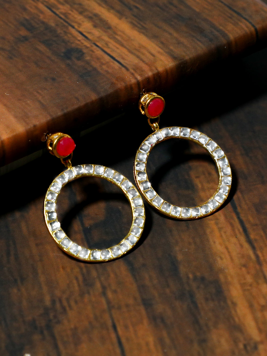 Kundan Hoop Earrings with Fuchsia Stone