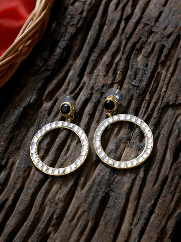 Kundan Hoop Earrings with Black Stone