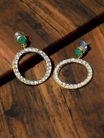 Kundan Hoop Earrings with Green Stone