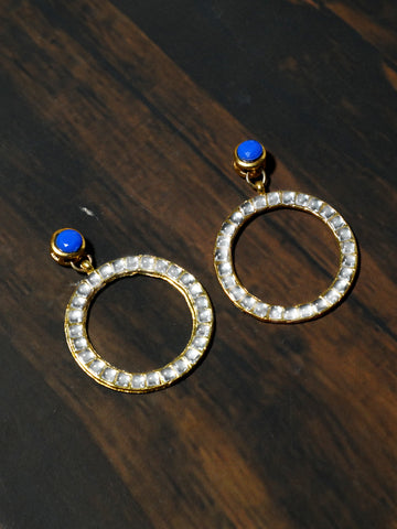 Kundan Hoop Earrings with Blue Stone