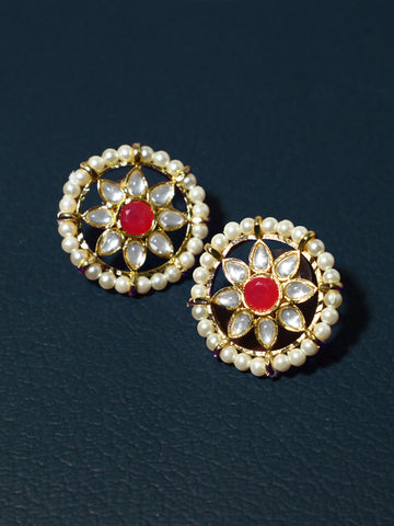 Kundan Stud Earrings with Red Stones