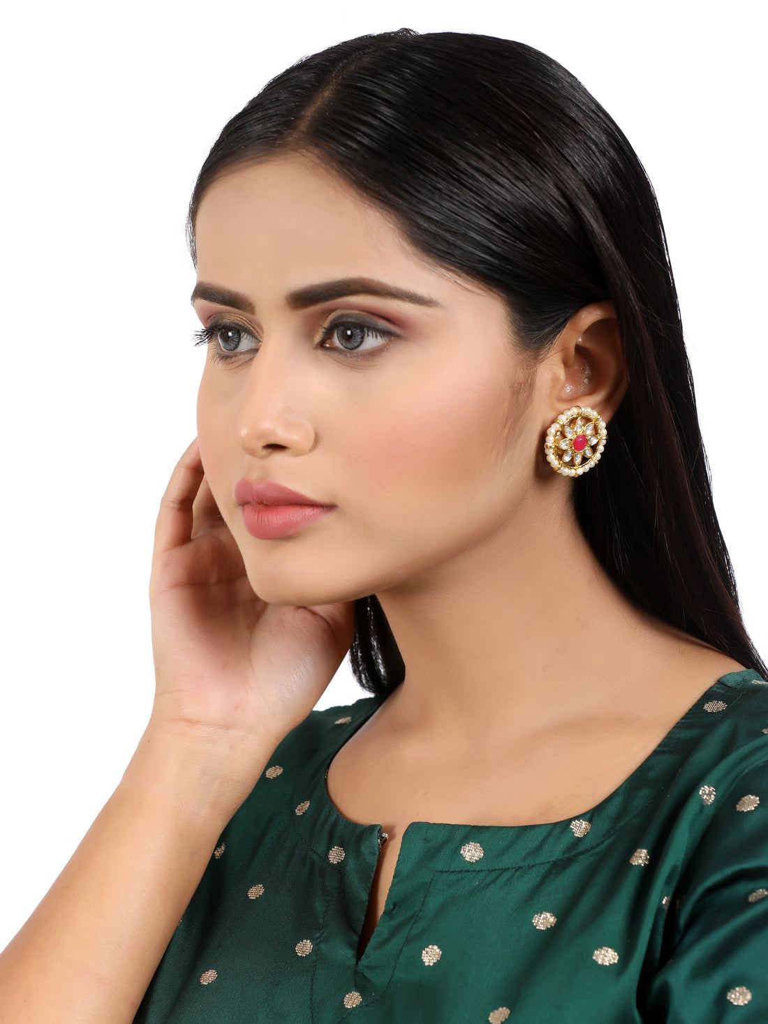 Kundan Stud Earrings with Red Stones