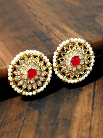 Kundan Stud Earrings with Red Stones